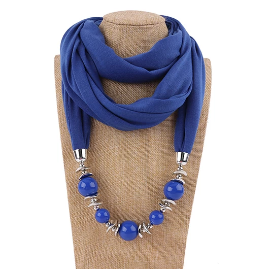 Patchwork Royal Blue Geometric Beaded Scarf