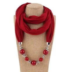 Patchwork Wine Red Geometric Beaded Scarf