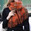Orange Plaid Tassel Striped Shawl Scarf