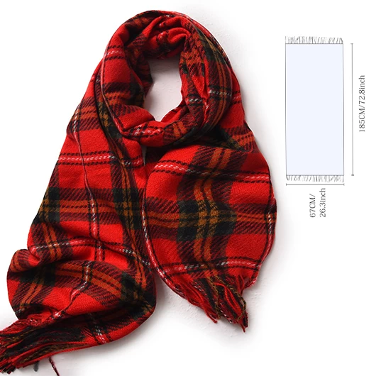 Red Plaid Tassel Striped Shawl Scarf - Image 4
