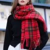 Red Plaid Tassel Striped Shawl Scarf