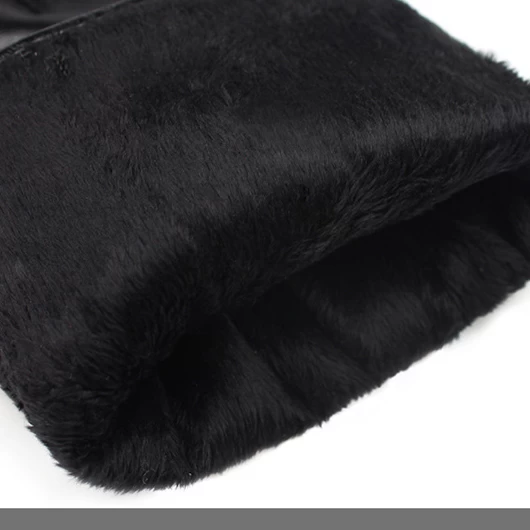 Faux Leather Black Warming Full Finger Gloves - Image 4