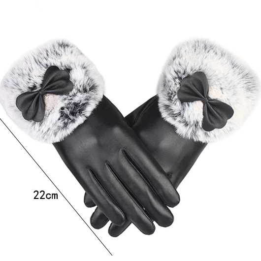 Faux Leather Black Warming Full Finger Gloves - Image 6