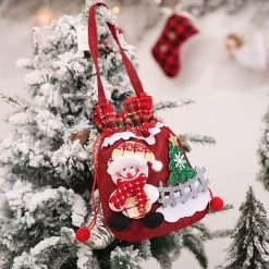 Multi Color Christmas Print Drawstring Gift Bag Pendant