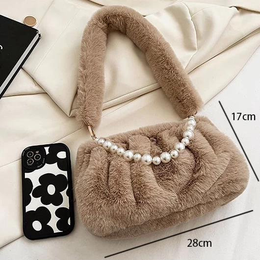 Pearl Dark Camel Zip Shoulder Bag - Image 4