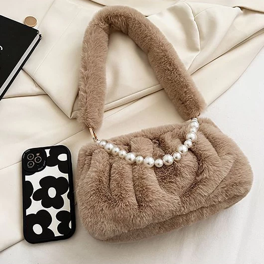 Pearl Dark Camel Zip Shoulder Bag - Image 2