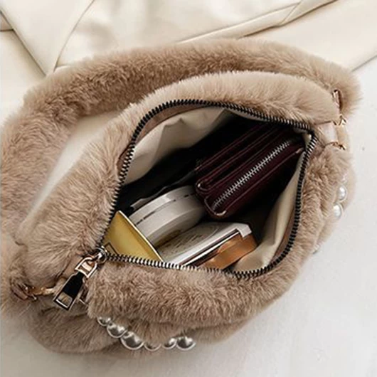 Pearl Dark Camel Zip Shoulder Bag - Image 3