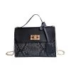 Black Snakeskin Print Turnlock Chains Crossbody Bag
