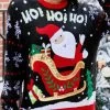 Christmas Black Santa Claus Print Long Sleeve Round Neck Sweater