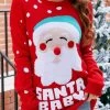 Red Santa Claus Print Christmas Round Neck Sweater