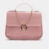 Pink Magnetic Chains Crocodile Print Crossbody Bag