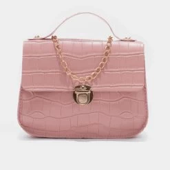 Pink Magnetic Chains Crocodile Print Crossbody Bag