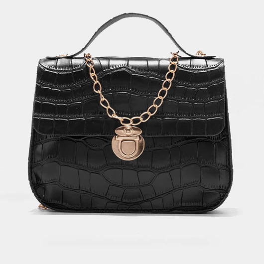 Black Magnetic Chains Crocodile Print Crossbody Bag
