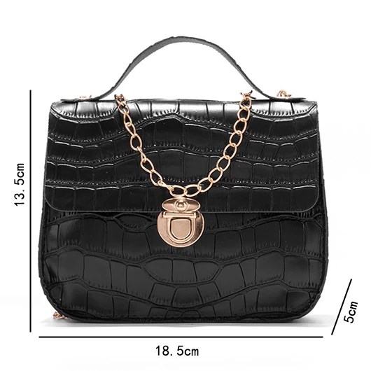 Black Magnetic Chains Crocodile Print Crossbody Bag - Image 2