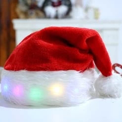 Red Plush Christmas Glowing Santa Hat