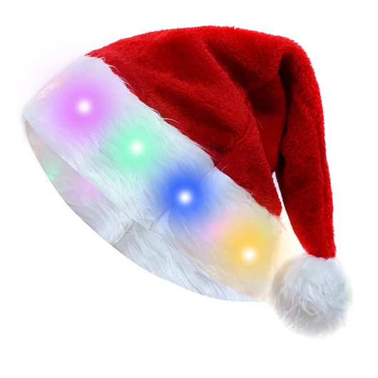Red Plush Christmas Glowing Santa Hat - Image 2